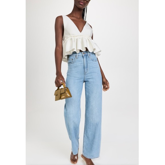 KIMBERLY GOLDSON Jah Top Shirt Womens Medium Off White Stripe V-neck Sleeveless - Picture 1 of 16